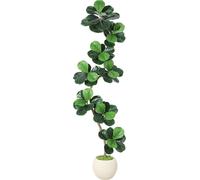 Figuier artificiel (Ficus lyrata) - Plante au sol - Taille 4XL - Style bonsaï - Pour intérieur - PVC - Cache-pot blanc laiteux