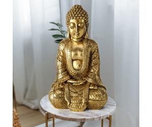 Figure de bouddha salon figure décorative décoration de la maison, sculpture asiatique, résine synthétique or, Lxlxh 12x10x20 cm