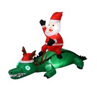 Figure Gonflable Noël Représentant Père Noël Chevauchant Un Reptile Vert avec Détail Oculaire Brillant pour Animations Saisonnières en Plein Air