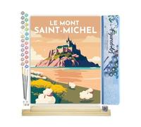 Figured'Art Peinture par Numéro Adulte Affiche Vintage Mont Saint-Michel - Activité Manuelle Kit de Loisir Créatif DIY Numéro d'Art Complet - 40x50cm avec châssis en bois à monter