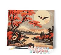 Figured'Art Peinture par Numéro Adulte avec Cadre - 40x50cm Toile tendue sur Châssis - Kit Loisir Créatif Détente - Déco DIY - Grues et vue sur le Mont Fuji