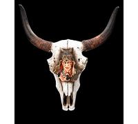 Figuren Shop GmbH Décoration murale tête de mort relief indien - 35 cm - Cornes - Trophée - Vache Longhorn Bulle - Indien - Cowboy USA
