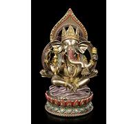 Figuren Shop GmbH Figurine de Bouddha - Ganesha sur le trône de lotus - Figurine décorative bronzée et colorée - Hauteur : 20 cm