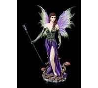 Figuren Shop GmbH Figurine d'elfe fantaisie - Caro avec baguette magique - Figurine décorative peinte à la main - Ailes et scepter à clipser