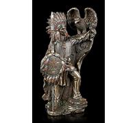 Figuren Shop GmbH Figurine indienne avec aigle - Figurine décorative - Décoration occidentale - Aspect bronze - Hauteur : 21,5 cm