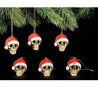 Figuren Shop GmbH Gothique Boules de Noël - Ensemble de 6 Têtes de Mort avec Chapeau de Noël Objets Décoratifs à Suspendre, Peint à la Main