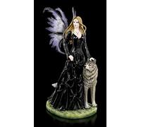 Figuren Shop GmbH Grande figurine d'elfes Fantasy - Loup Loveta - Figurine de fée gothique peinte à la main - Avec ailes à clipser - Hauteur : 58 cm