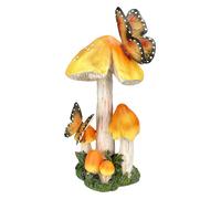 Figuren Shop GmbH Statue de jardin « Champignons jaunes avec papillons » - Champignon peint à la main, statue décorative de jardin, 32,5 cm de hauteur