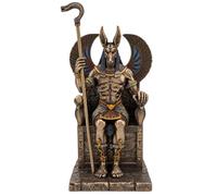 Figurine Anubis sur trône aspect bronze 27 cm Égypte antique