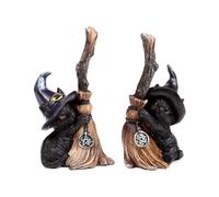 Puckator Figurine en résine de Chat Noir avec Chapeau de sorcière et Balai Magique - Peint à la Main, décorations Maison extravagantes et détails