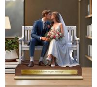 Figurine Bois Personnalisée pour Couple, Plaques Personnalisées avec Effet Cartoon 2D, Cadeau D'anniversaire de Mariage pour Mari et Femme, Parents, Grands-parents, elle ou lui - Couple 2