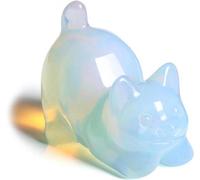 Figurine de chat en opale - Pierre naturelle taillée - Porte-bonheur - 4 x 3,3 cm