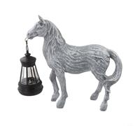 Figurine de cheval en résine avec lanterne solaire pour jardin, allée, terrasse, bord ou patio - Décoration lumineuse (lampe grise mate)