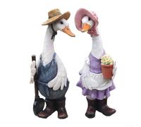 Figurine de couple de canards de jardin en résine, résistante aux intempéries et détaillée pour pelouse, étang, jardin ou décoration de la maison (canards avec pelles)