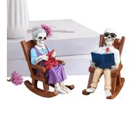 Figurine de couple squelette en résine ornement statue ornement statue | Chaise à bascule squelette en résine pour bibliothèque, décoration d'Halloween, chambre à coucher, table, cheminée, maison