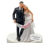 Figurine de gâteau de mariage - Couple de mariés - Décoration de gâteau de mariage - Avec bannière Just Married