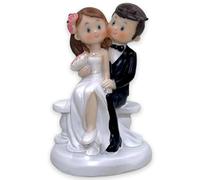 Figurine de gâteau de mariage - Couple de mariés - Décoration de gâteau de mariage (style bande dessinée assis sur un banc)