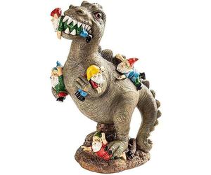 Figurine de jardin amusante - Grand jardin GNOM bain de sang Jurassic Dinosaur mangeant des statues de nain - Résistant aux intempéries en résine de jardin extérieur Figurines Décorations