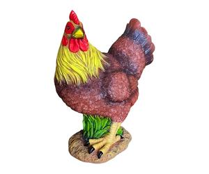 Figurine de Jardin Relaxdays, Poule/Coq Brun, décoration extérieure résistante aux intempéries, résine, 24 cm, colorée