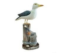 Figurine de mouette en bois de style méditerranéen, peinte à la main, statue d'oiseau debout pour décoration d'intérieur côtière, décoration artistique sur le thème de la plage pour étagère ou rebord