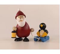 Figurine De Noël Père Noël Avec Traîneau Et Pingouin Hauteur 9,5Cm NEU Miniature