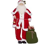 Figurine de Père Noël, Debout de Père Noël Rouge Traditionnelle 140 cm | Commande Vocale, Sac de Cadeaux, Effets Sonores et Cloche, pour les Décorations d'Intérieur et de Fête