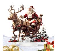 Figurine de Père Noël en forme de traîneau de Noël | Statuette de Père Noël en acrylique 2D sur traîneau avec décorations de rennes | Statue de Père Noël en traîneau de cerf | Figurines de Père Noël