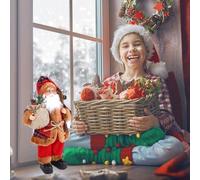 Figurine de Père Noël Unyqoos®, debout, 32 cm – Décoration traditionnelle en peluche rouge, avec bonnet, cheveux et barbe réalistes, et détails en plastique