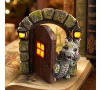 Figurine de porte en résine de dinosaure mignon, ornement miniature d'arche de pierre fantastique, décoration de bureau de dragon fantaisiste pour étagère, chambre, chambre d'enfant, table de bureau, 