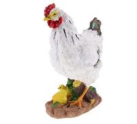 Figurine de Poule Résine Statue Animale Modèle Jouet Décoratif Simulation Ornement Poule avec Poussin Convient pour Cadeau Collection Éducation, Blanche M