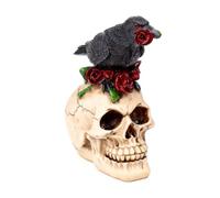 Figurine décoratif Crâne Puckator avec Corbeau et Roses Rouges Blanc 16x7,5x14 cm