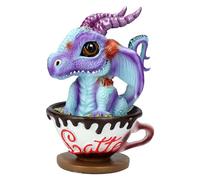 Figurine dragon dans une tasse - Latte avec Eugene de Ruth Thompson, bleu-violet, 13,5 cm, statue décorative