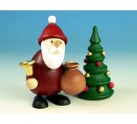 Figurine En Bois Père Noël Avec Cloche Et Sac À Cadeaux HxB 9,5x7Cm NEU Seiffen