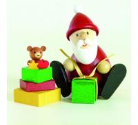Figurine En Bois Père Noël Avec Pile De Cadeaux HxB 8,3x9,5cm NEU Fumeur