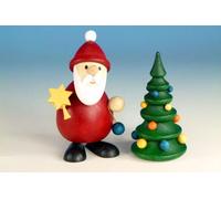 Figurine En Bois Père Noël Avec Sapin HxB 9,3x6Cm NEU Seiffen Erzgebirge