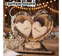 Figurine en bois personnalisée avec nom, cadeau de fiançailles et de mariage, statue sculptée en bois en forme de cœur pour le salon 10 cm/4 pouces,15 cm/6 pouces,12,5 cm/5 pouces,20 cm/8 poucesbois