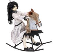 Figurine EUROPALMS pour Halloween : petite fille sur un cheval à bascule, animée, 72 cm - Décoration Halloween