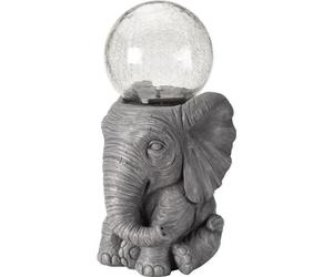 Figurine Orbe Éléphant Solaire, Résine et Verre, 35.5 x 17 cm, LED Blanche/Changeant de Couleur