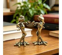 Figurine ornementale vintage en laiton vieilli, petite statue de grenouille avec les mains sur les hanches et tenant une tasse, sculpture en cuivre créative, personnalisée, mignonne et intéressante, d