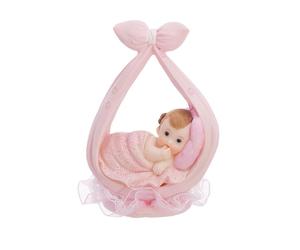 Figurine - PARTYDECO - petite fille dans une écharpe rose - Rose - 11 cm - Décoration baptême