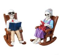 Figurine squelette en résine Halloween vieil homme lisant dans un fauteuil
