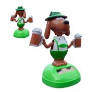 Figurines dansantes à énergie solaire - Décoration de tableau de bord de voiture - Têtes mobiles - Jouet - Chien mobile avec bière - Ornement solaire créatif pour intérieur de voiture (10 x 5 cm)