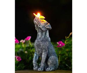 Figurines de chien avec papillon Décoration solaire extérieure : chiens drôles Décoration de jardin cadeau pour femmes