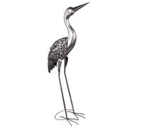 Figurines de décoration de jardin Figurines LED pour le jardin Décoration de jardin Animaux pour l'extérieur, figurines de balcon, décoration de terrasse, grue métal, gris, LxH 29 x 77 cm