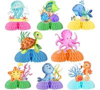Figurines décoratives d'animaux marins - Carton double face - 8 exemplaires - Assortiment coloré