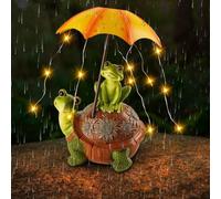 Figurines Solaires de Grenouille et Tortue avec Lumière Parapluie - Décoration de Jardin Étanche LED - Pour Cour, Balcon - Cadeau