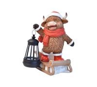 Figurines Vache Décoration Lanterne Lumineuse LED Solaire en Résine de Noël