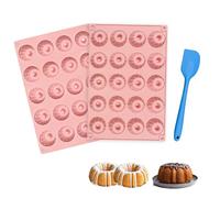 FIHODONE Lot de 2 moules à muffins en silicone rose avec grattoir, 29 x 19,5 x 2,2 cm, petit moule en silicone Savarin utilisé pour la fabrication de gâteaux
