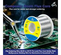 Fil à souder en étain-plomb à âme de flux 60/40 25/75, bobine de 50g - Pour soudure de circuits imprimés et artisanat, 0,8mm 1mm en option