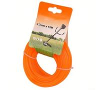 Fil de coupe pour tondeuse à gazon - 2,7 mm x 15 m - Résistant à l'usure avec clip de suspension - Pour jardin - Rond - Orange